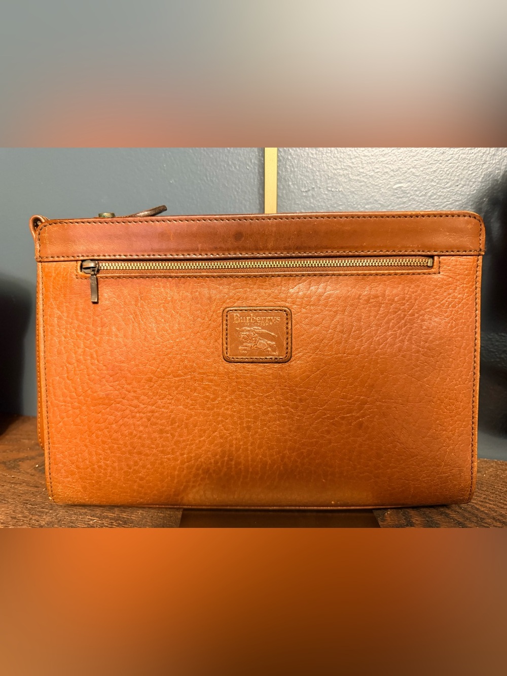 Burberry Vintage Leather Clutch in Warm Cognac Brown
